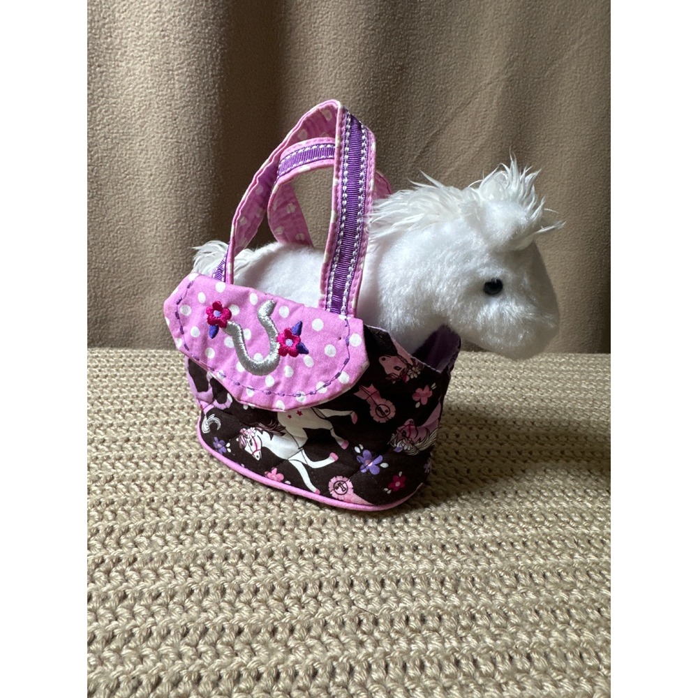 Douglas Sassy Pet Saks White Horse Plush with Quilted Horseshoe Carrying Bag - Picture 2 of 10